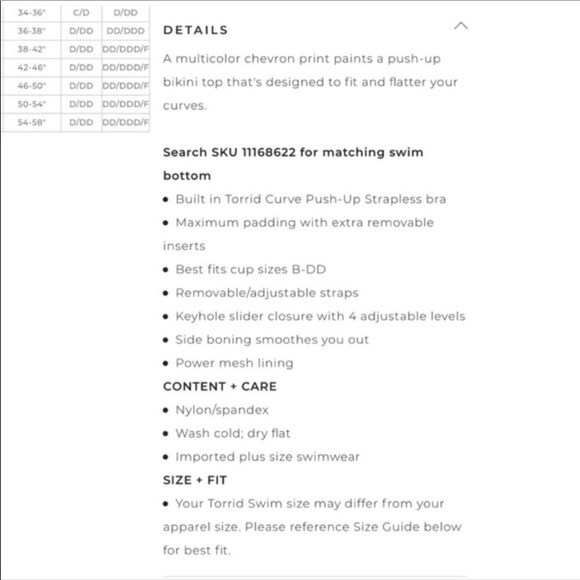 Torrid Vixen Multicolor Chevron Pushup Bikini Swimsuit Top - Picture 7 of 8